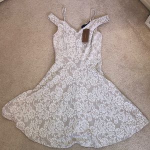 NWT- beautiful beige/cream off-the-shoulder dress